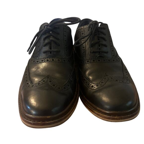 8M Cole Haan Colton Brogue Perforated Wingtip Oxford Black Leather Lace-Up Shoe - Picture 2 of 10